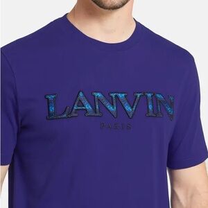 Lanvin Men’s Deep Blue Crewneck T-Shirt Logo